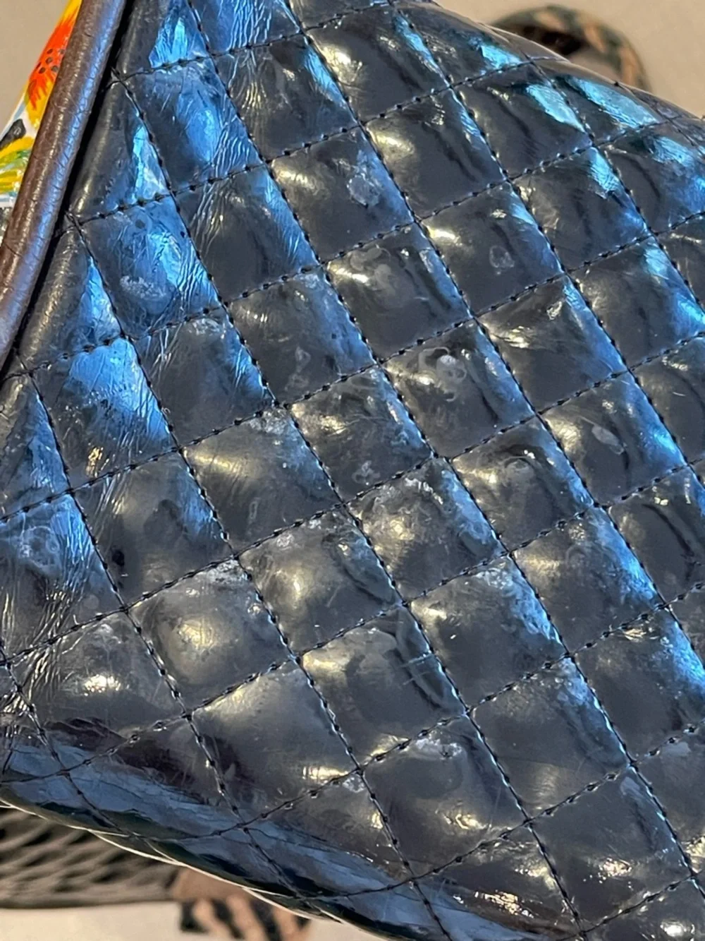 Consuela Classic Tote black patent quilted shiny floral colorful braided leather - Picture 9 of 14
